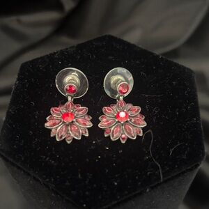 Red Floral Crystal Drop Earrings - Unbranded